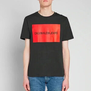 CALVIN KLEIN JEANS BLACK T-SHIRT WITH RED LOGO SIZE L 14/16
